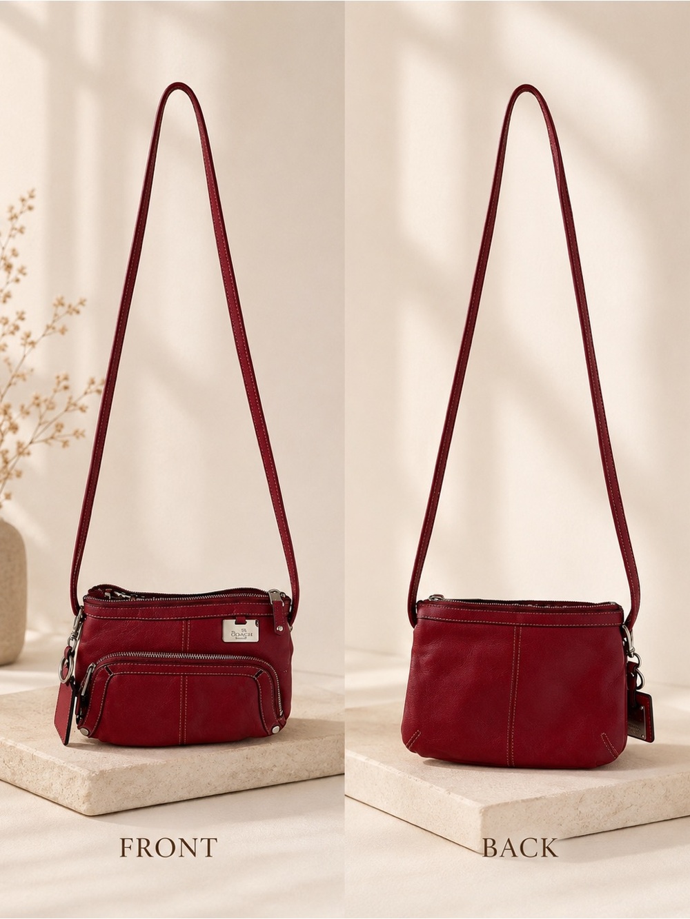 Tignanello Deep Red Leather Crossbody Bag
